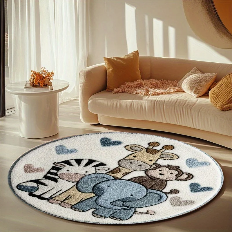 Cute Animal Round Area Rug, Optical Illusion Non Slip Circle Carpet, Washable Living Room Bedroom Mat