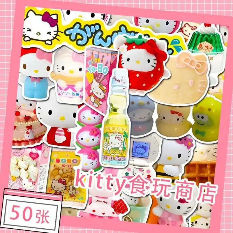 Hello Kitty Food Series Stickers Cartoon Kawaii Hand Account Decoration Stickers Cute Refrigerator Sticker Creative Styling Gift