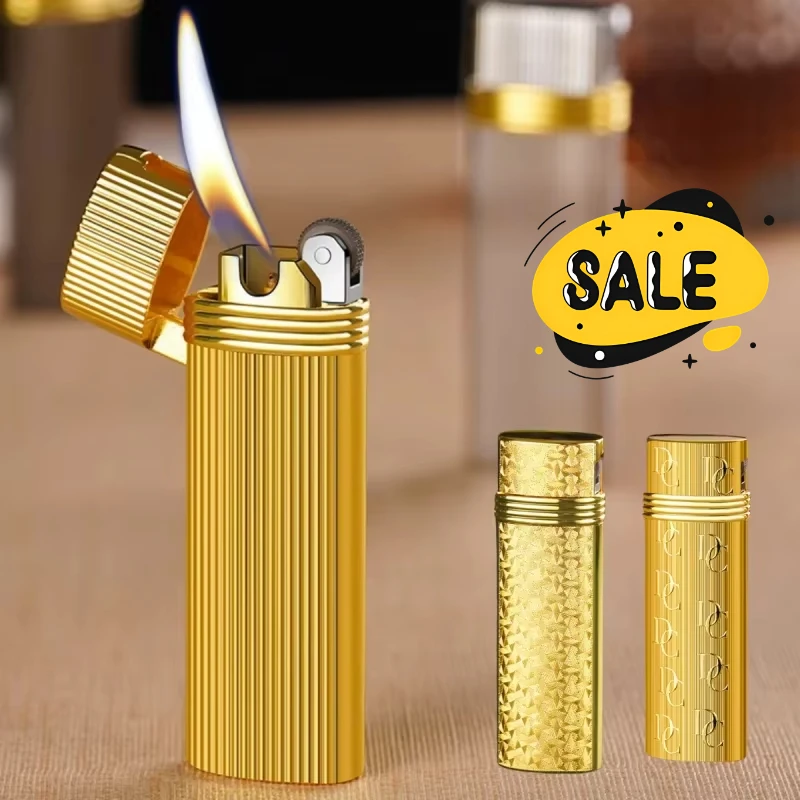 Metal Compact Slant Fire Special Pipe Lighter Classic Grinding Wheel Ignition Open Flame Portable Butane Gas Lighter Smoking