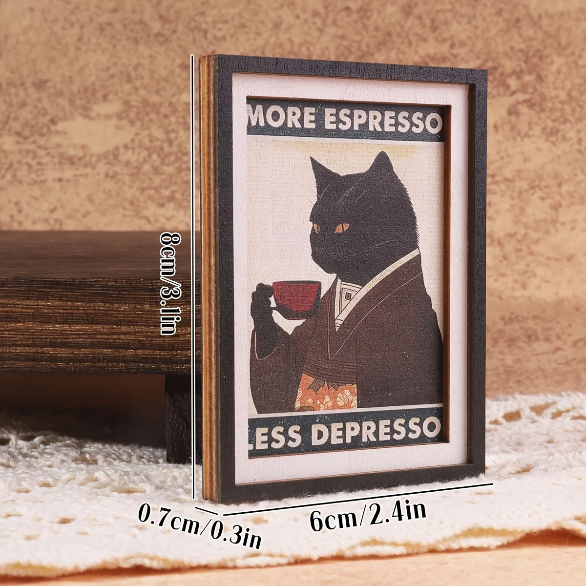 Humorvoller Schwarzer Katzen-Kaffee-Zitat-Magnet, Retro-Gerahmte Kühlschrankdekoration für Kaffeeliebhaber & Katzenliebhaber – Detail 7