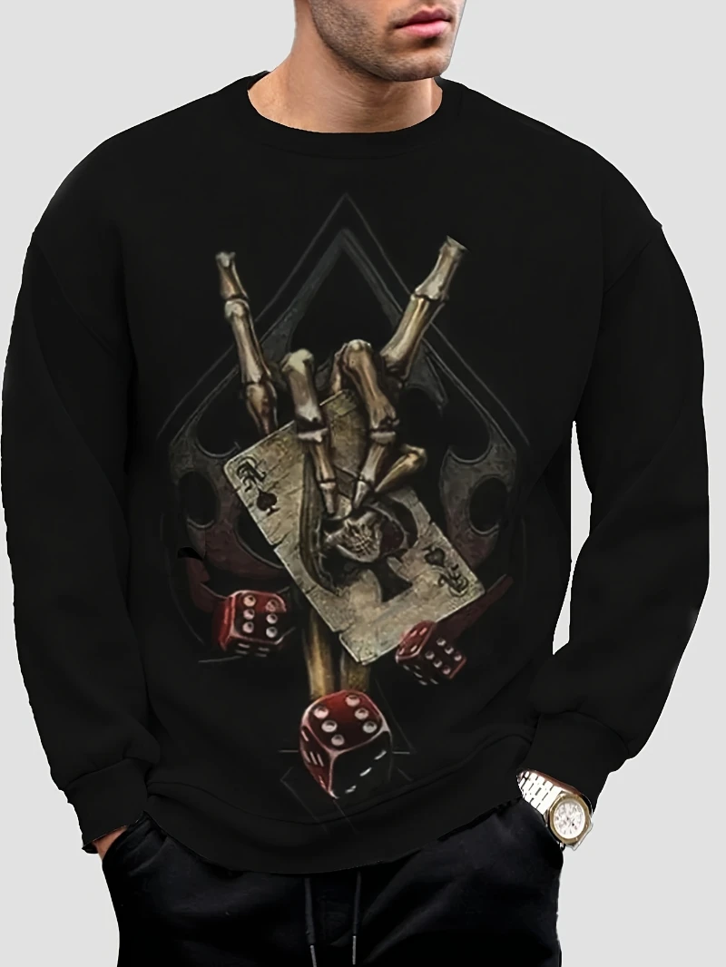 

Skull Print Crew Neck Pullover Sweatshirt Comfy Long Sleeve 2025 Autumn Winter Round-neck Hoodie Is for Both Men and Women Top