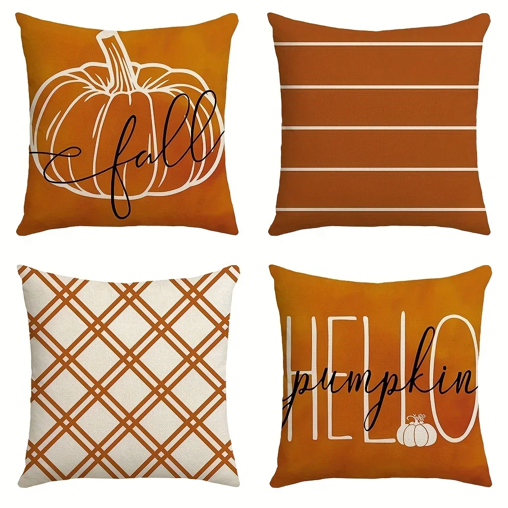 

4pcs 45x45cm Thanksgiving Throw Pillow Covers Pumpkin Orange Stripe Fall Farm Pillowcases Decor for Home Sofa Decoration