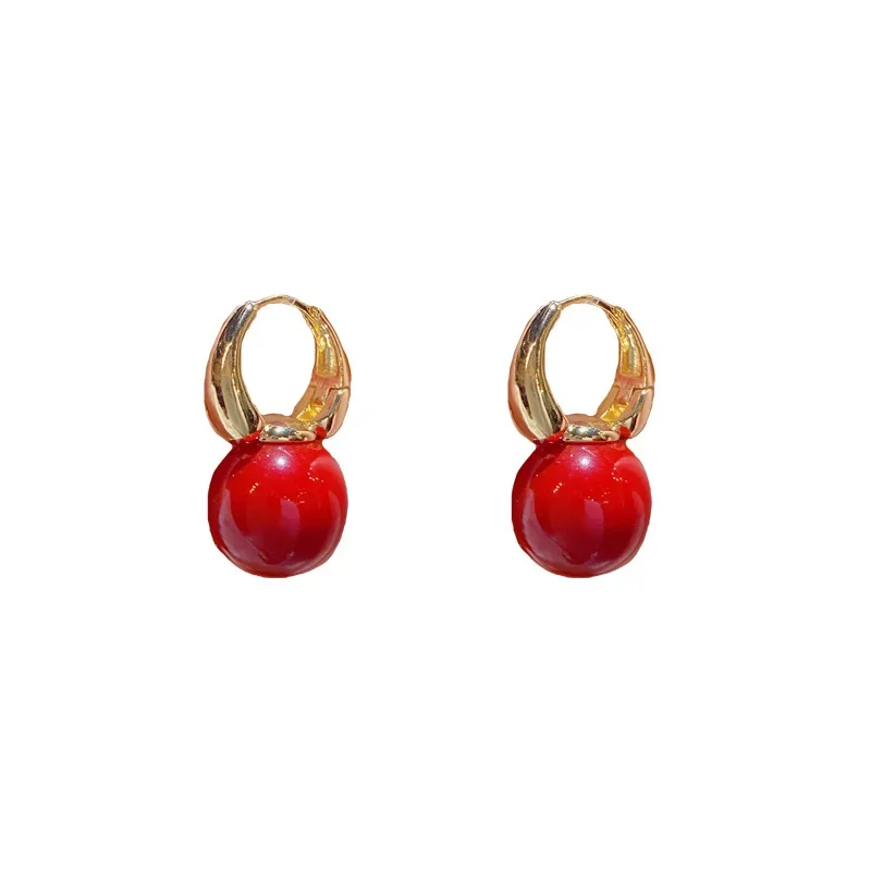 Japanese and Korean Temperament Red Pearl Earrings All-match Unique Design Sense Personality Simple Atmosphere Earrings.