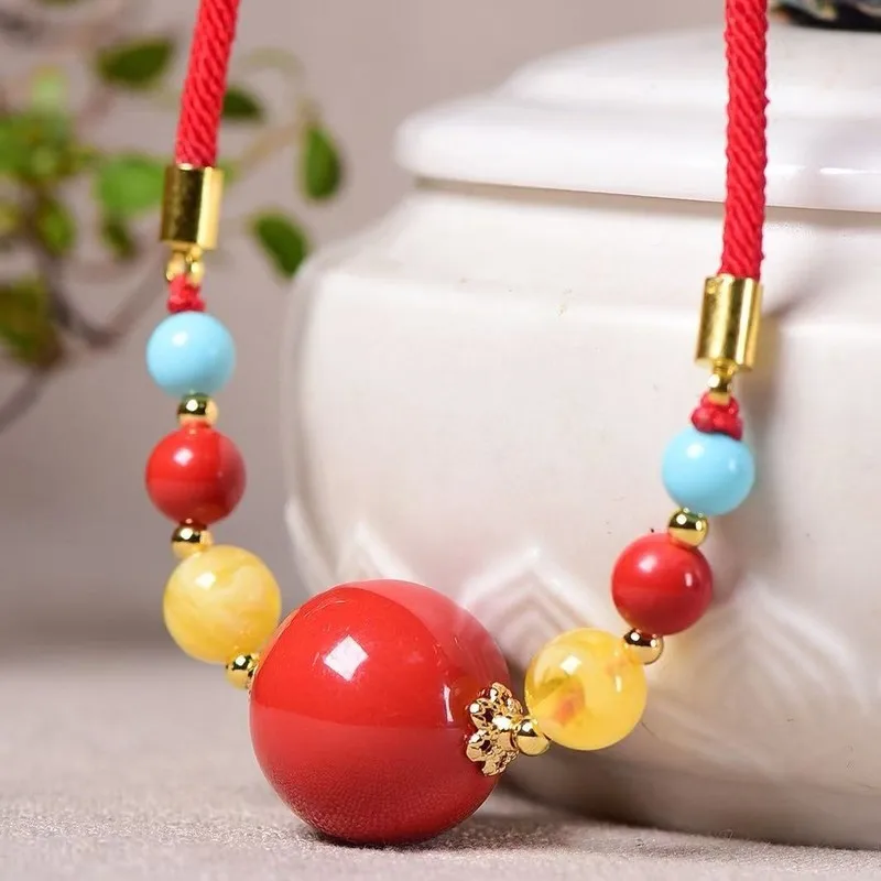 Wanfu Fortune Bead Pendant High-Content Imperial Red Sand Clavicle Chain