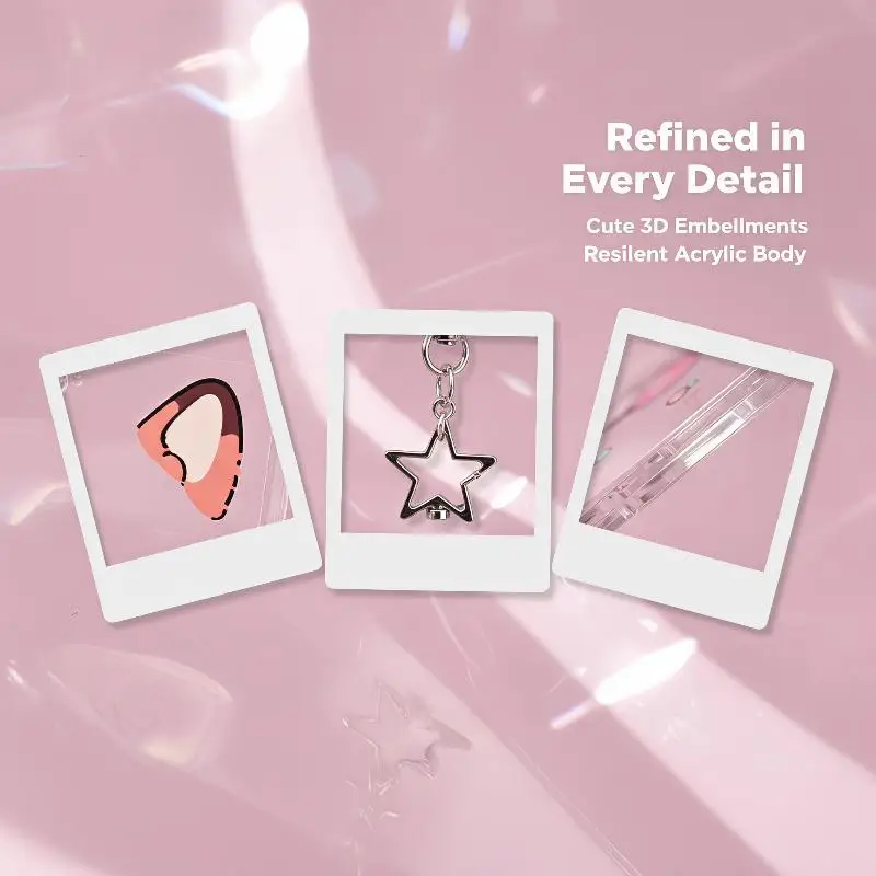 Acrylic Photocard Holder Transparent Protective Cover with Cartoon Ears & Star Keychain for Idol Photo Collection