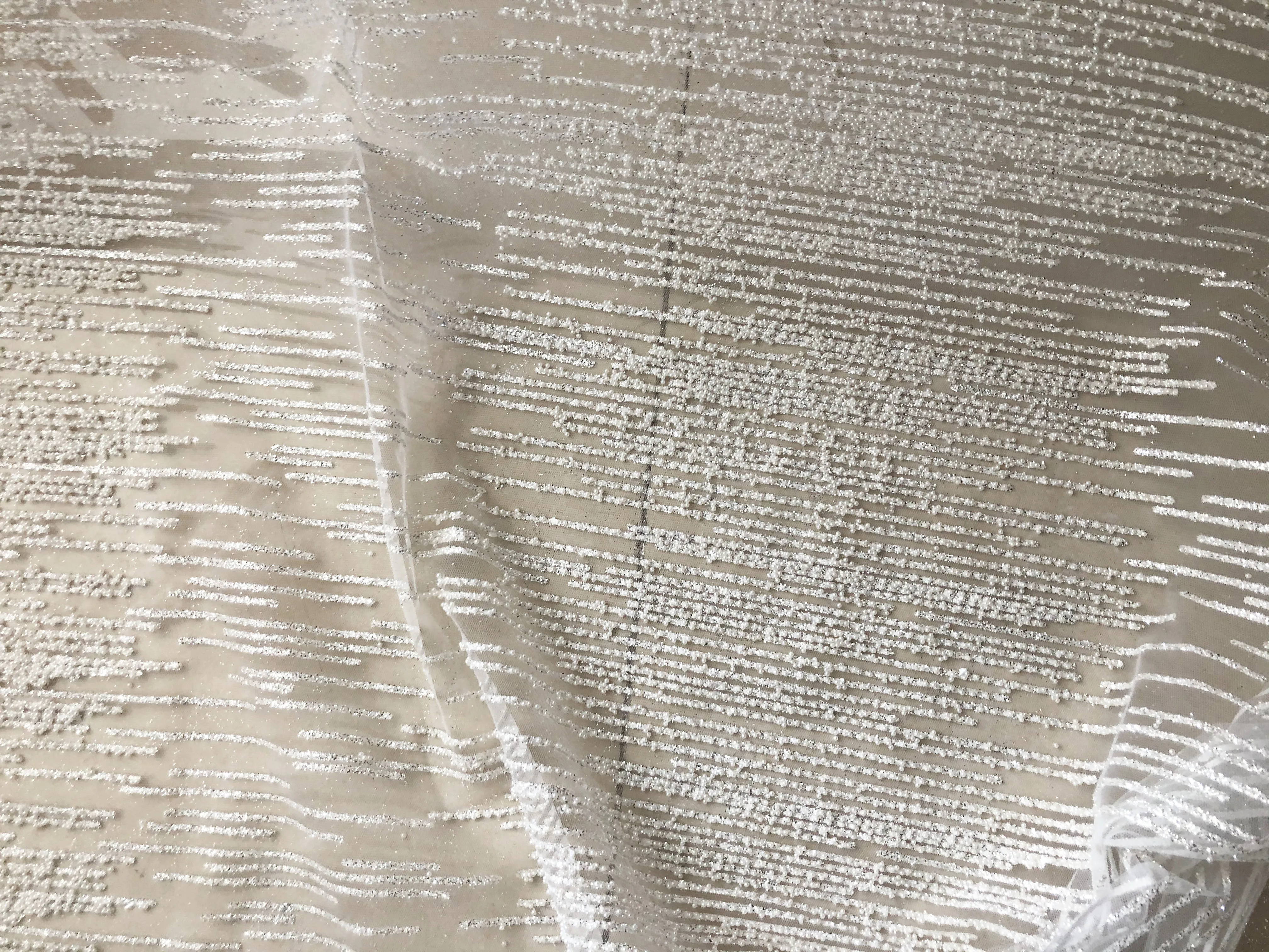 W150cm 1meter/lot (Beads will drop)White Mesh Pearl Decoration Lace Fabric Wedding Dress Clothes Veils Sewing Fabric SC224