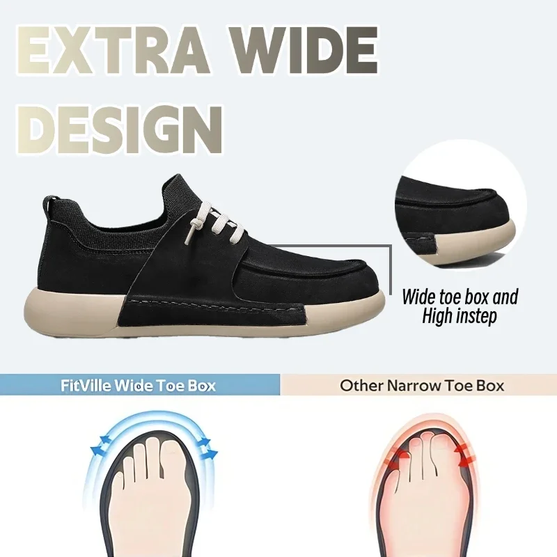 Fipatbu Zapatos de vestir informales sin cordones para hombre Zapatillas anchas para caminar Mocasines ortopédicos de barco con soporte para el arco Cómodo y ligero