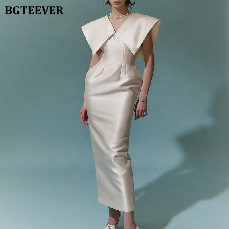 BGTEEVER élégant revers femmes paquet robe de hanche printemps été mode taille mince sans manches dames robe moulante