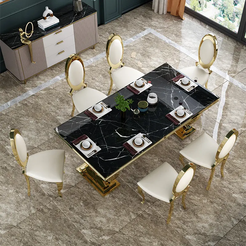 

PYJ Italian light luxury marble modern simple rectangular high-end home dining table and chair combination