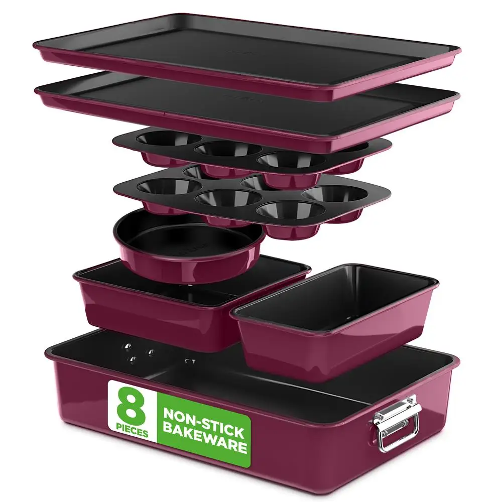 

NutriChef 3Pcs Gold Nonstick Baking Pan Set Carbon Steel Oven Trays XL/M/S Sizes for Roasting & Cookies