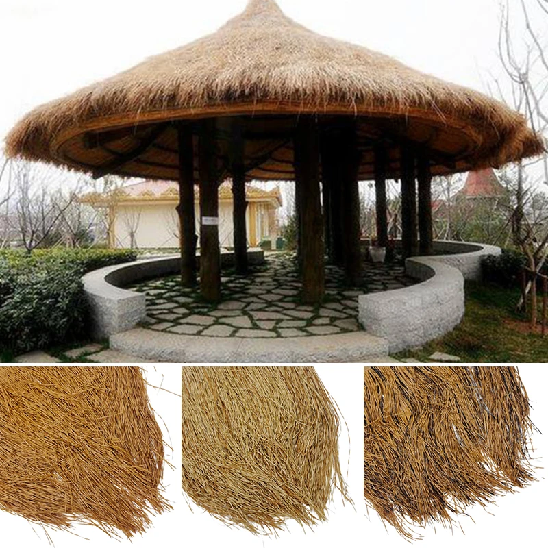 Simulated Palm Thatch Home Roofing Panel Covers Artificial Straw Mat Roof Carpet Trim Garden Landscape Flame-retardant Thatch