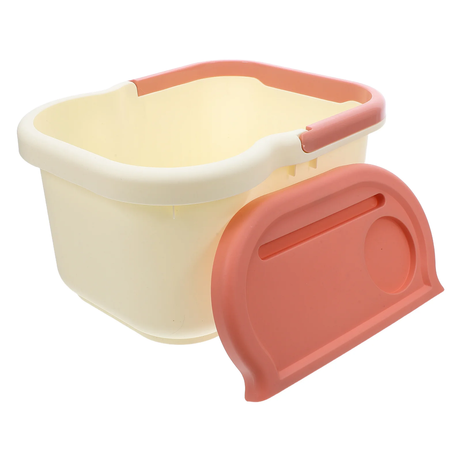

Plastic Foot Soak Tub Pedicure Spa Bucket Beige Foldable Handle Semi Covered Design Home Office Use Foot Washing Bucket