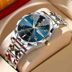 Men Watches Luxury Rivet Stainless Steel Strap Diamond Dial Blue Gold Clock Business Style 3Bar Night Light Sports Watch for Men