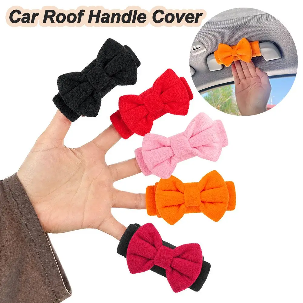 New Bowknot Car Roof Handle Cover Soft Plush Roof Armrest Cover Stretchy Fit Car Pull Handle Sleeve Car Interior