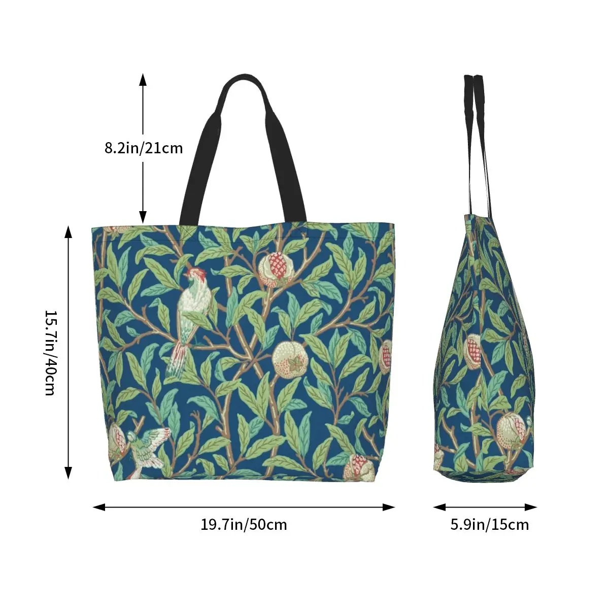 William Morris Fruit Trees And Birds Shopping Bag Shoulder Canvas Tote Bag Washable Vintage Floral Plants Grocery Shopper Bags