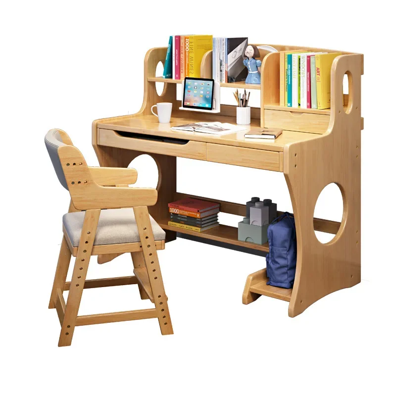 Solid wood desk bookshelf integrated table bedroom student study simple home modern simple desktop computer table