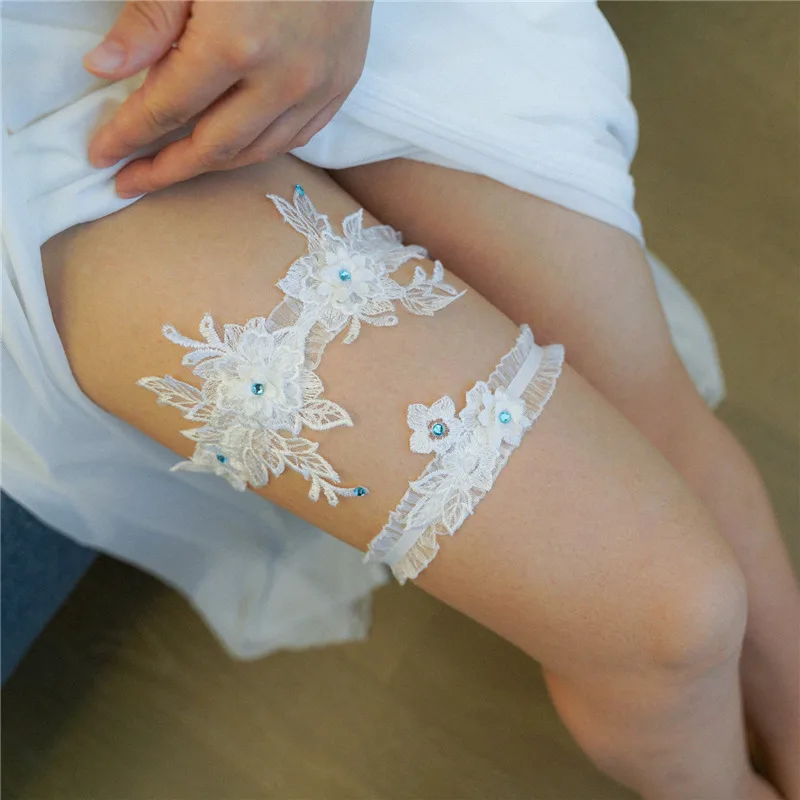 Lace Garter Belt Fashion Women Bride Sexy Lace Flower Rhinestones Wedding Thigh Leg Garter Ring For Wedding Accessories