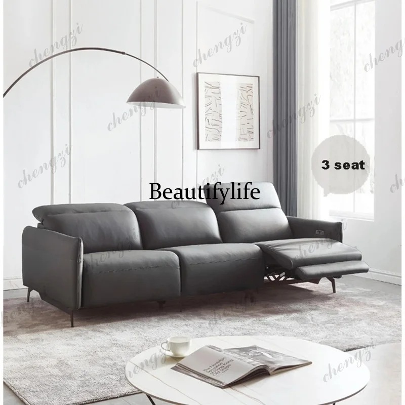 Modern Power Reclining Couch Luxury 3-Seater Genuine Leather Dual Motors Electric Recliner Sofa Adjustable Backrest and Headrest