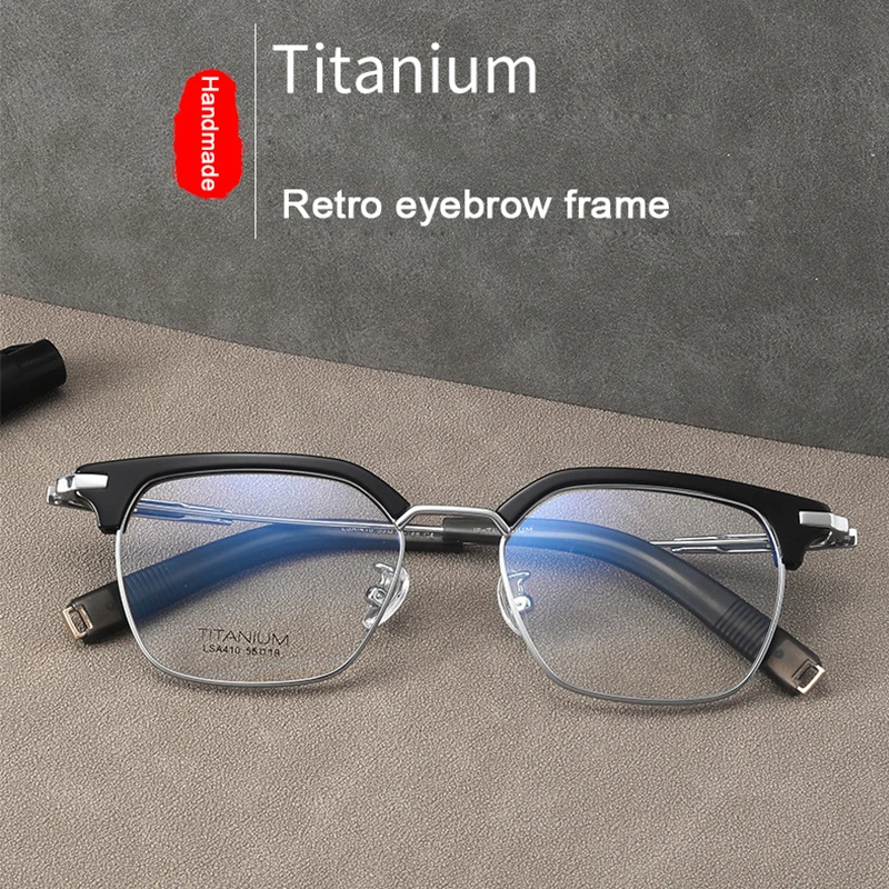 

USA Brand Replica Men Big 143mm Eyebrow Frame Acetate And Titanium IP Electroplating Glasses Trendy Square Business Eyewear