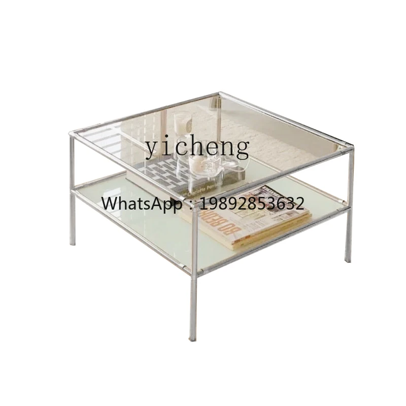 5CJ Internet celebrity tea table small apartment personalized coffee table Nordic stainless steel double-layer design storage