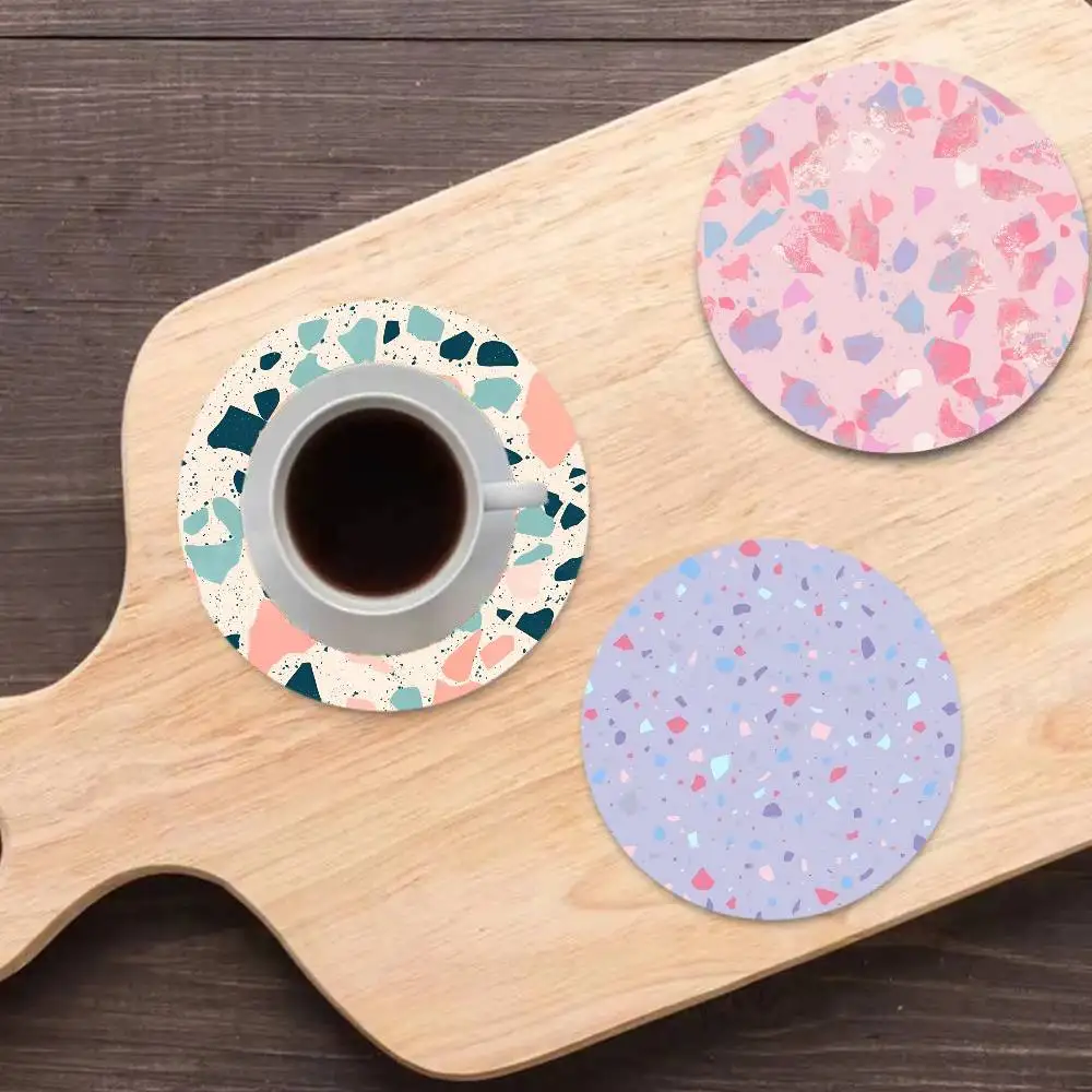 Terrazzo Marble Absorbent pattern Wooden Coaster  Suitable For Restaurants And Coffee Shops Easy To Wash And Clean