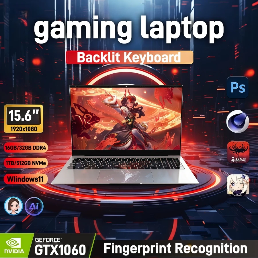15.6 "gtx1060 laptops para jogos computador portátil 32GB DDR4 1TB SSD intel N95 laptop Gamer Windows11 teclado retroiluminado