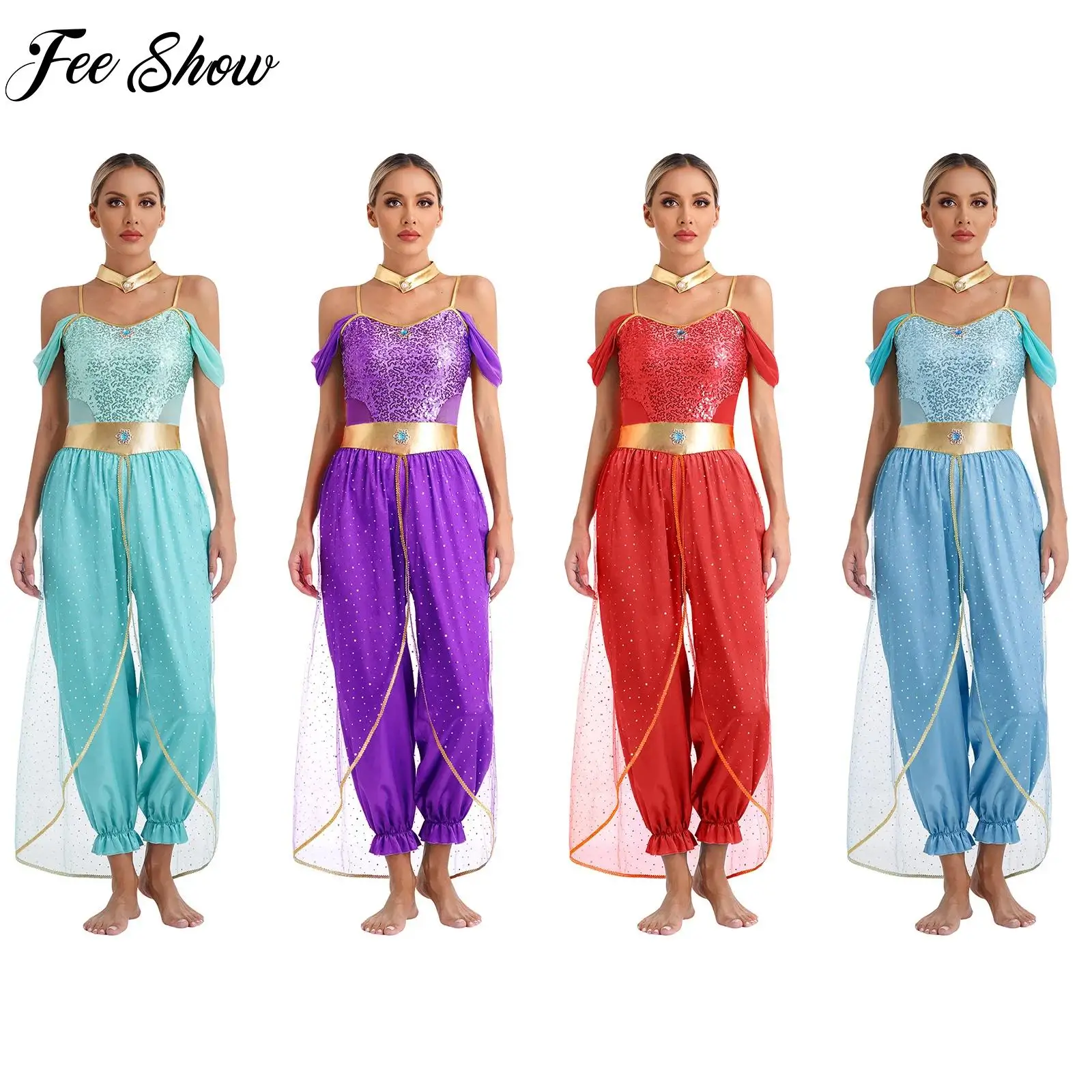 

Festival Party Halloween Arabian Princess Cosplay Costumes Belly Dancing Indian Dance Embroider Jasmines Costume Set for Womens