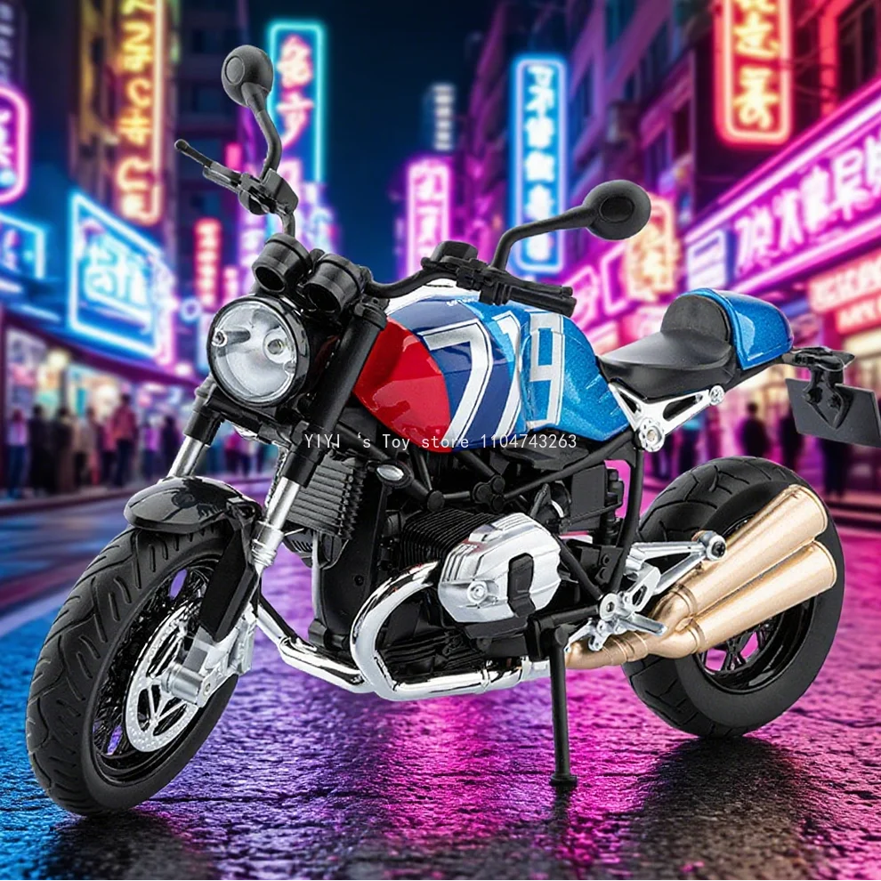 1:9 Schaal R Negen T Motorfiets Model Auto Speelgoed Legering Diecast Lichte Muziek Schokabsorptie Motor Miniatuur Modellen Ornament Gift 25