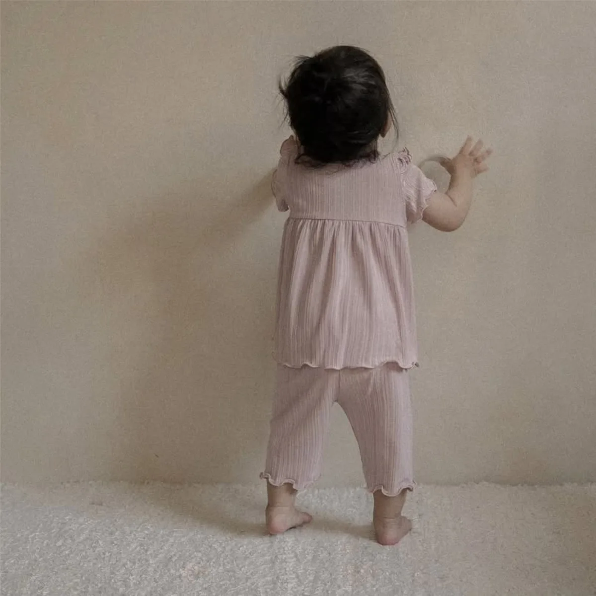 

2025 Summer New Baby Short Sleeve Home Clothes Set Solid Simple Infant Girl Soft Pajamas 2pcs Suit Toddler Thin Cotton Outfits