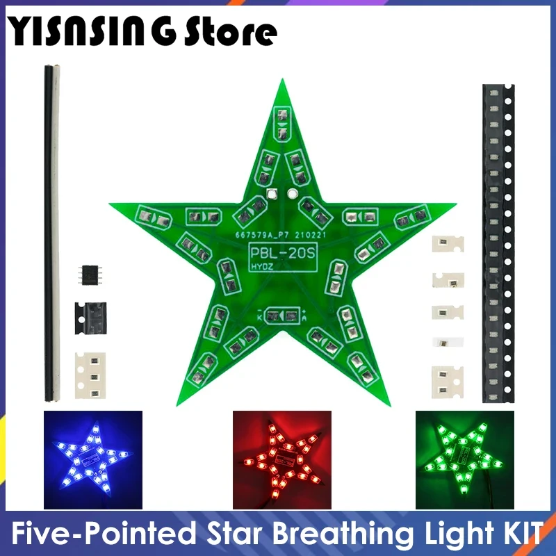 Students Training DIY Kit Five-Pointed Star Breathing Light Gradient LED Light for Christmas Soldering Training Red Green Blue