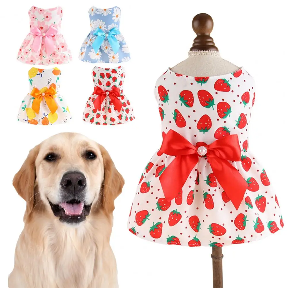 Spring Summer,Dog Princess Dress, Button Closure Floral Printing,Bow,Pet Skirt,for Small Medium Puppy,vestidos para perros