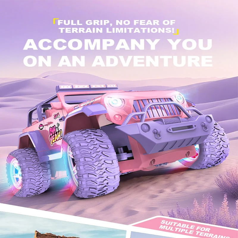 Coche de juguete todoterreno rosa con control remoto para niñas, coche de juguete con control remoto 2.4G 1:16, coche de escalada con luces, juguete RC para niños