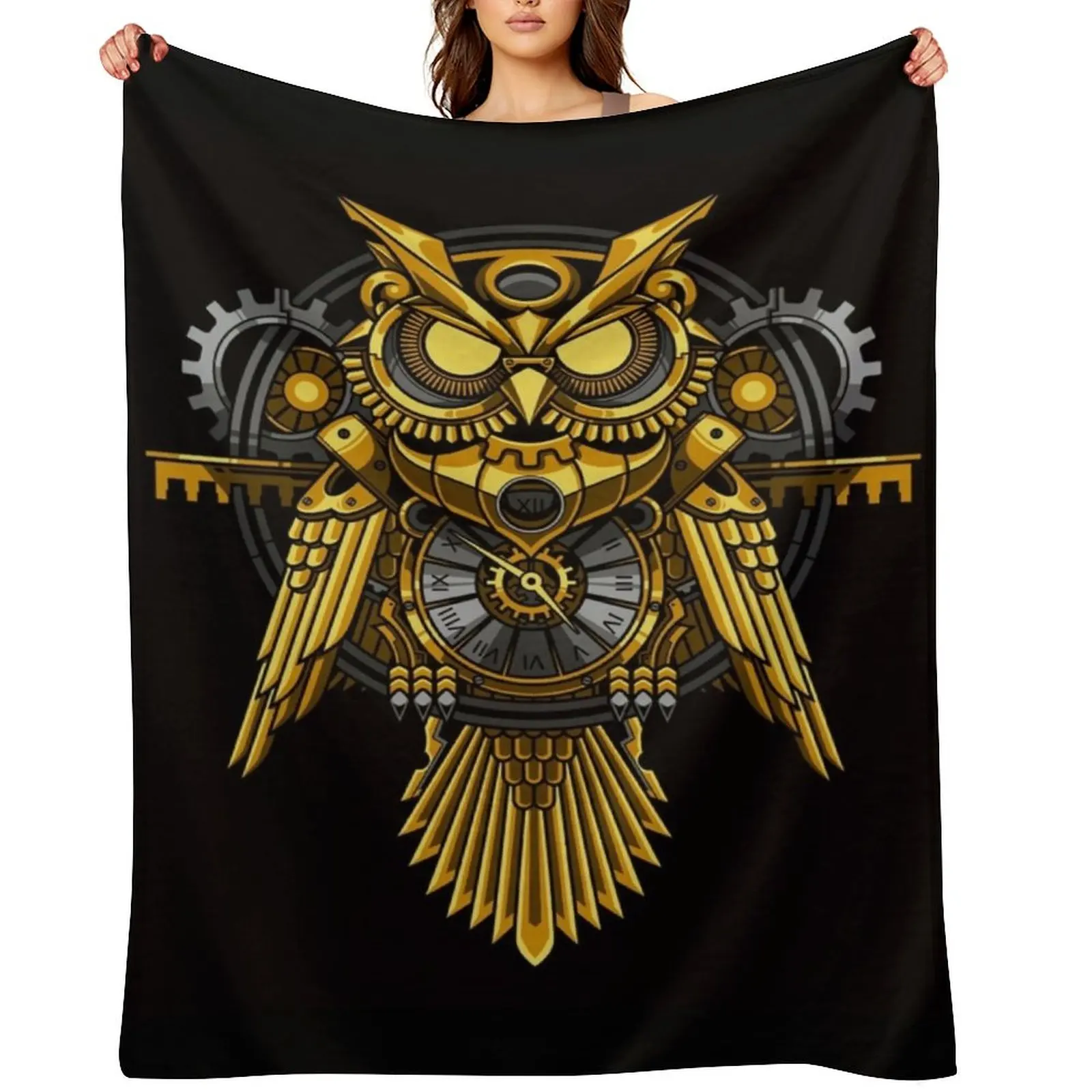 Owl steampunk Gold Throw Blanket blankets and throws Loose Thermals For Travel Soft Plaid Blankets