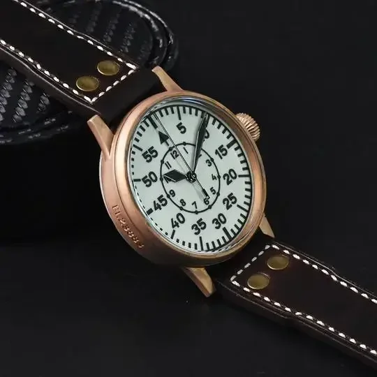Hruodland Bronze Flieger Pilot Watch PT5000 Automatic Mechanical Sapphire Glass 10ATM Waterproof Luminous Military Wristwatch