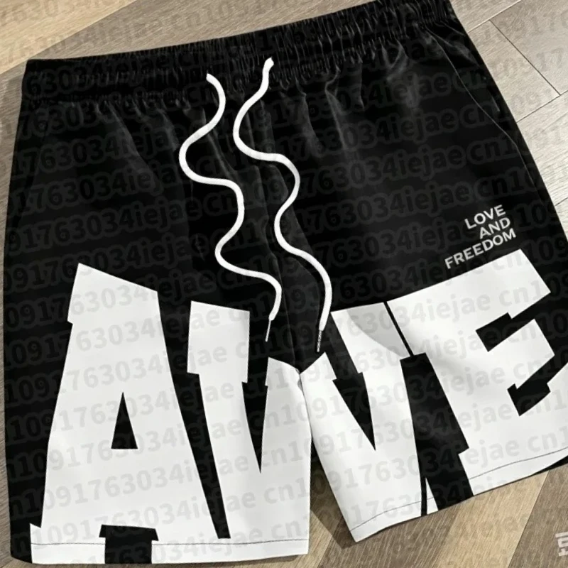 Short d'été AWE Love Freedom pour hommes, imprimé alphabet, séchage rapide, respirant, doux, confortable, élégant, coupe ample, grande taille, décontracté, pour la plage