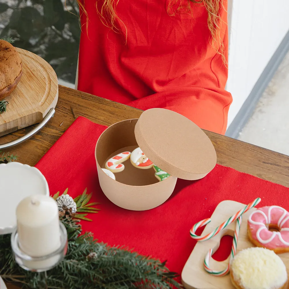 2Pcs Round Kraft Paper Boxes Small Round Cardboard Boxes for Party Candy Cookies Cake Packaging 12.5cm Cookies Packaging