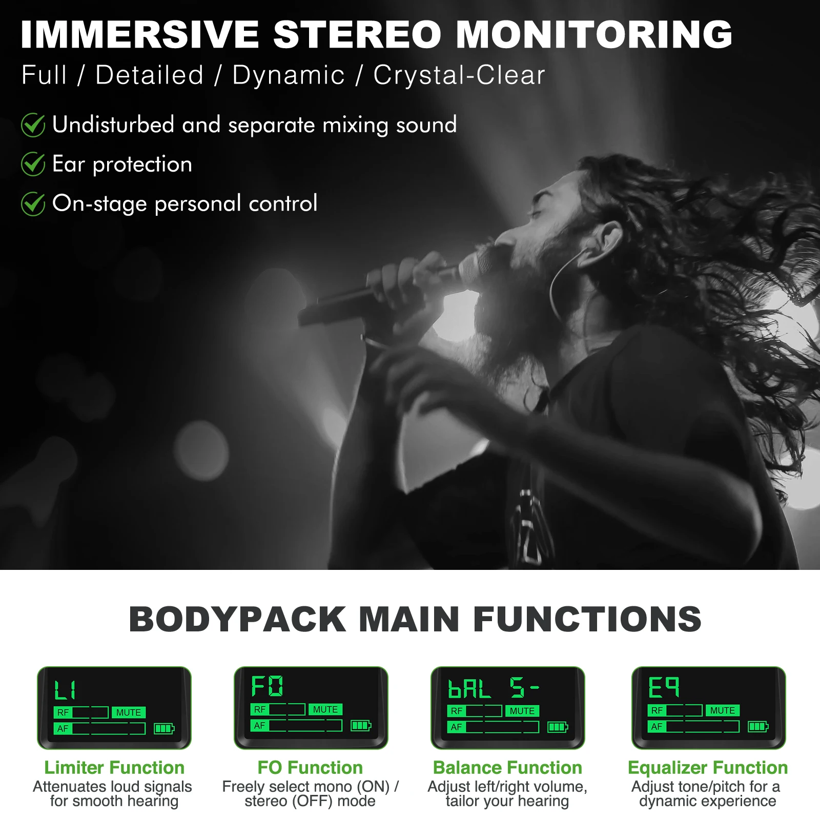 Phenyx-pro sistema de monitor intra-auricular estéreo, banda de 500mhz, suporte para palco, monitoramento profissional