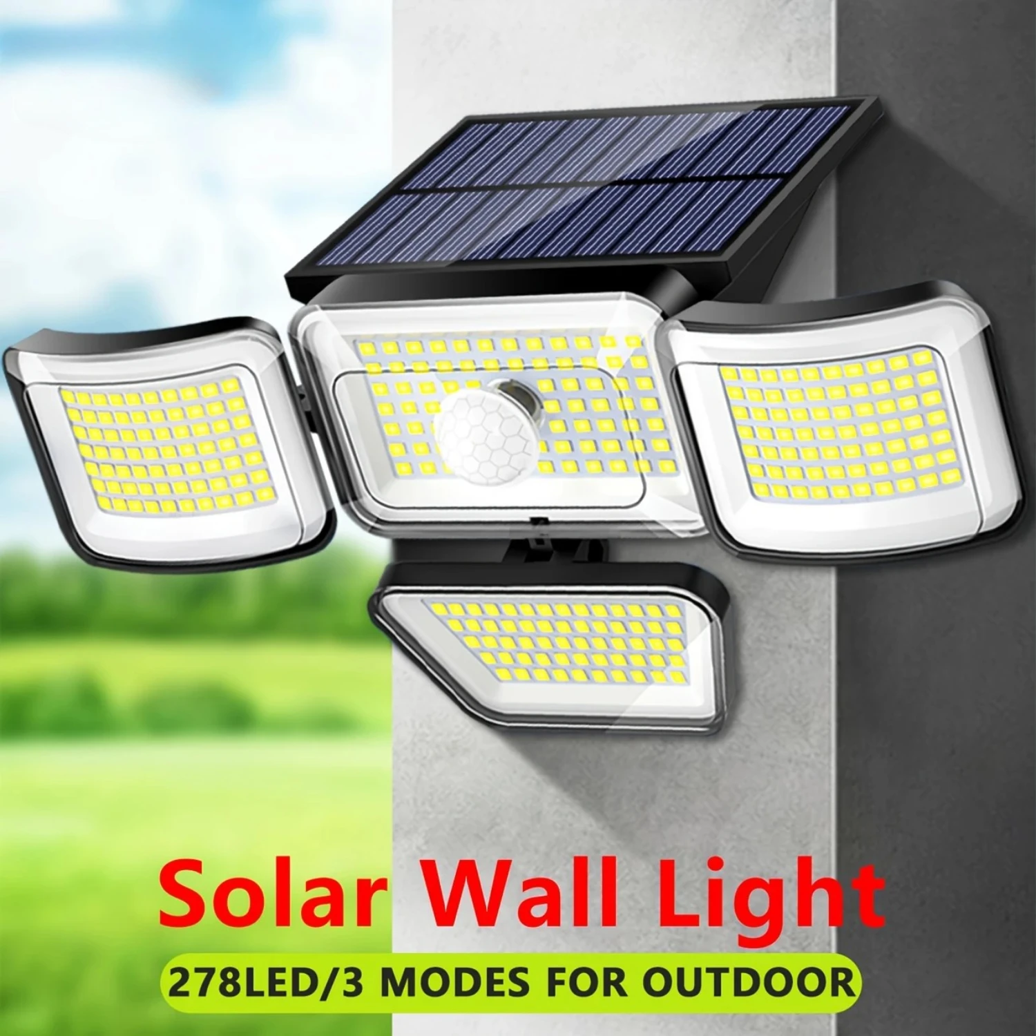 

278 светодиодный солнечный настенный светильник с датчиком движения PIR, солнечные наружные фонари, 3 режима, уличный фонарь на солнечной энергии для сада, гаража