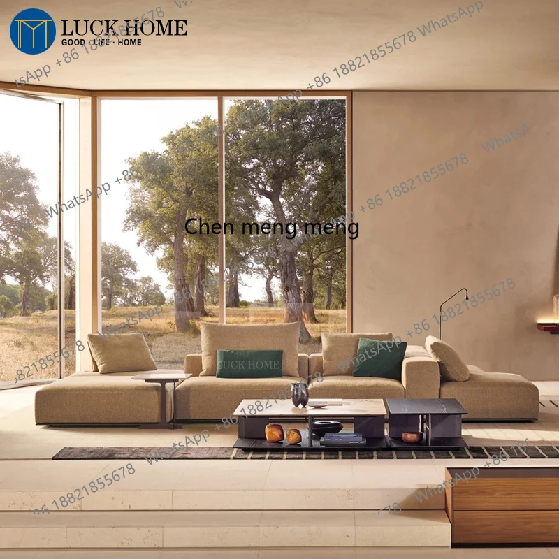 Italian living room double-sided cotton and linen fabric sofa double-row modular sofa combination villa