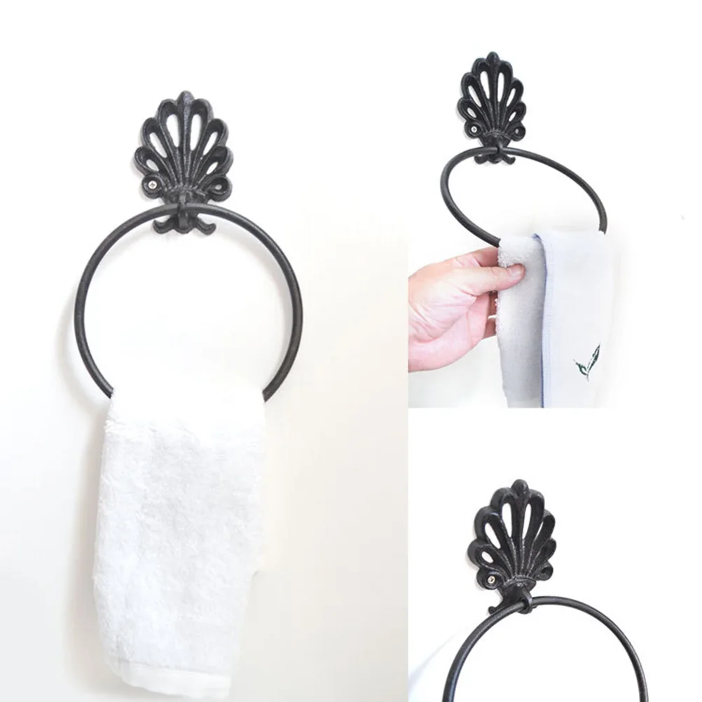 

2 pcs Wrought Iron Towel Ring Tissue Holder Space Saving Bathroom Mount Easy Install Modern Decorative Black