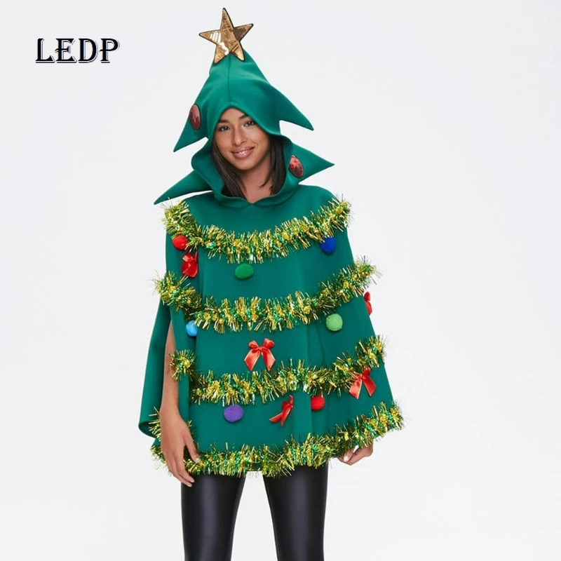 

2025 зимнее новое женское пальто с рождественской елкой, европейско-американский дизайн, милая крутая креативная накидка с капюшоном, одежда для выступлений, женская одежда