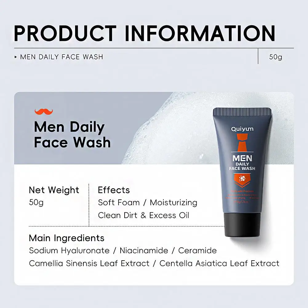 Men Facial Foaming Cleanser Deeply Cleansing Oil Control Wash Moisturizing Face Care Blackhead Cleanser Foam Skin Removal T4F0