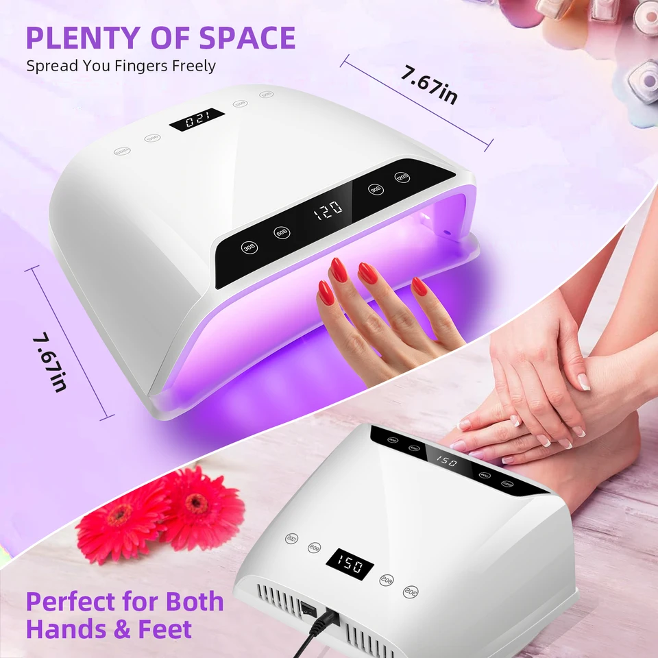 Lámpara LED UV para uñas de 320W con gran espacio, 72 LED, dos pantallas LCD, para secar gel polish, herramientas de salón 6