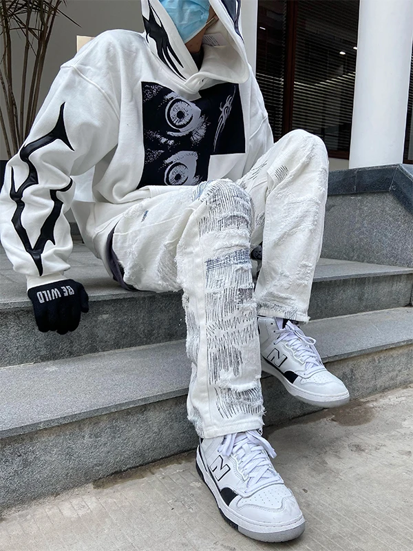 

Original 7TT High Street Loose Straight Leg Jeans Knife Cut Casual Long Pants Wide Leg High Waist Versatile Denim Trousers