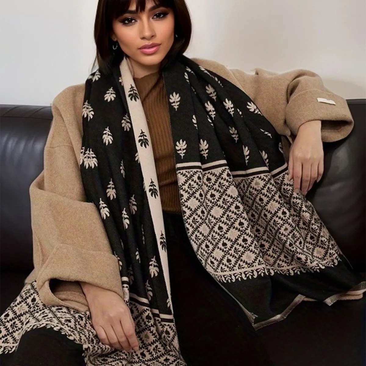 

2024 Travel Poncho Warm Cashmere Scarf Women Luxury Thick Blanket Winter Bufanda Shawl Print New Wraps Pashmina Female Stoles