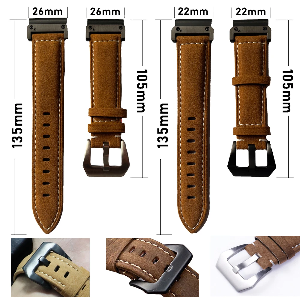 For Garmin Fenix 7 Pro Solar Watch Strap fenix 7X Pro 6X 6 5X 5 Plus 3 HR D2 955 EPIX Gen2 22 26MM QuickFit Leather Bracelet