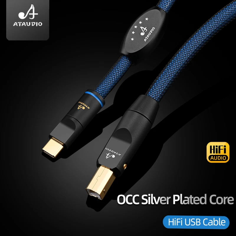 ATAUDIO HiFi USB Typ C zu B Audiokabel High-End OCC Silberbeschichtetes Audiokabel USB C-C A-C A-B Kabel für DAC Verstärker
