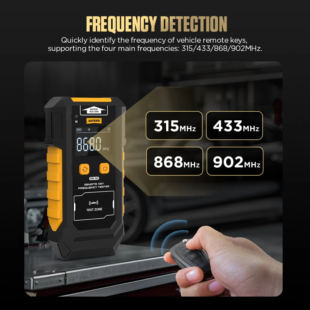 AUTOOL RE110 Frequenz Tester Auto Schlüssel Tür TV RF IR Fernbedienung Tester Detektor Inspektion Werkzeug, 315,433,868,902 MHZ – Detail 3