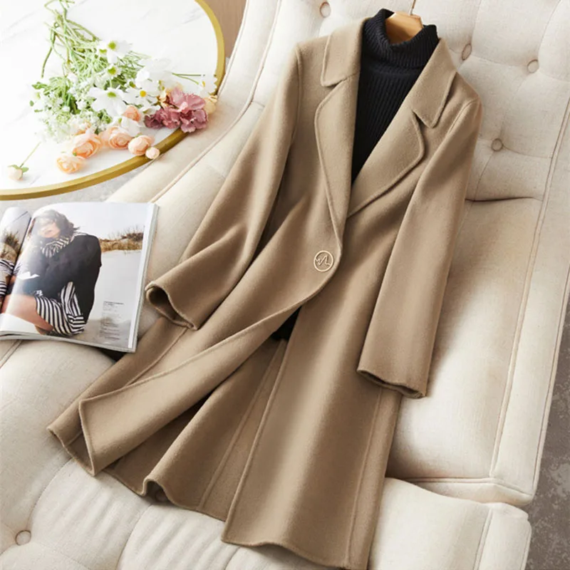 

Double-Sided Cashmere Coat Women Mid-Length Slimming Women's Woolen Coat 2025 New High-End Petite Lapel Women's Woolen Coat H485
