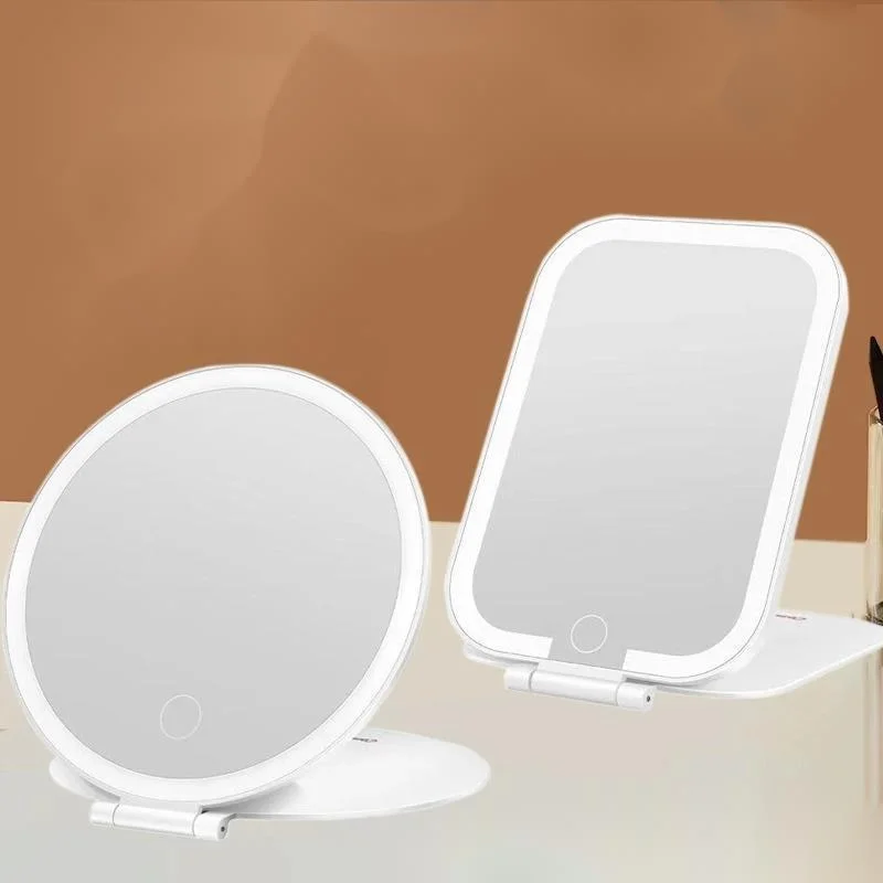 휴대용 조명 화장 거울 접이식 컴팩트 3색 조광 터치 LED 화장품 여성용 십대 여행용 화장대 선물 크리스마스